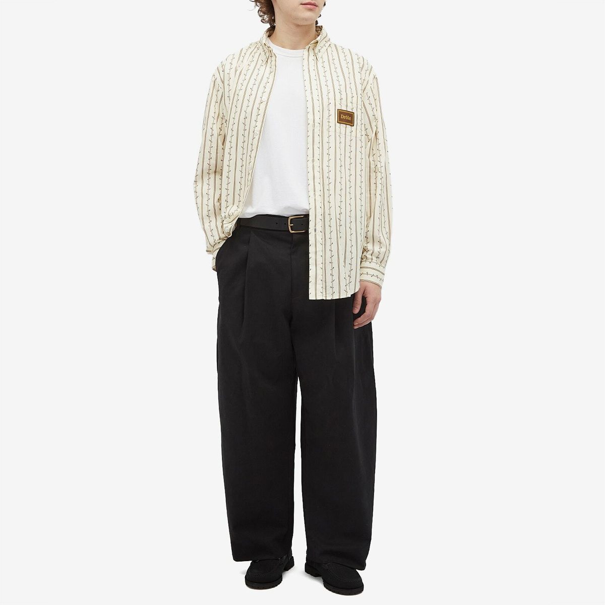 Drôle de Monsieur Men's Braided Flower Shirt in Ecru