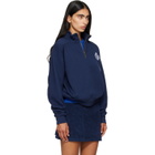 Sporty & Rich Navy NY Crest Embroidered Quarter Zip Sweatshirt