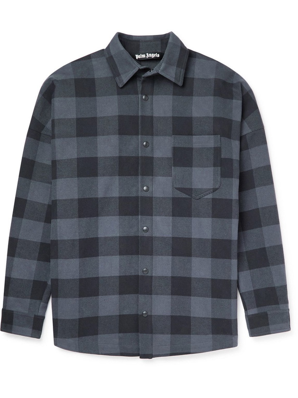 Photo: Palm Angels - Logo-Print Checked Cotton-Flannel Shirt - Black