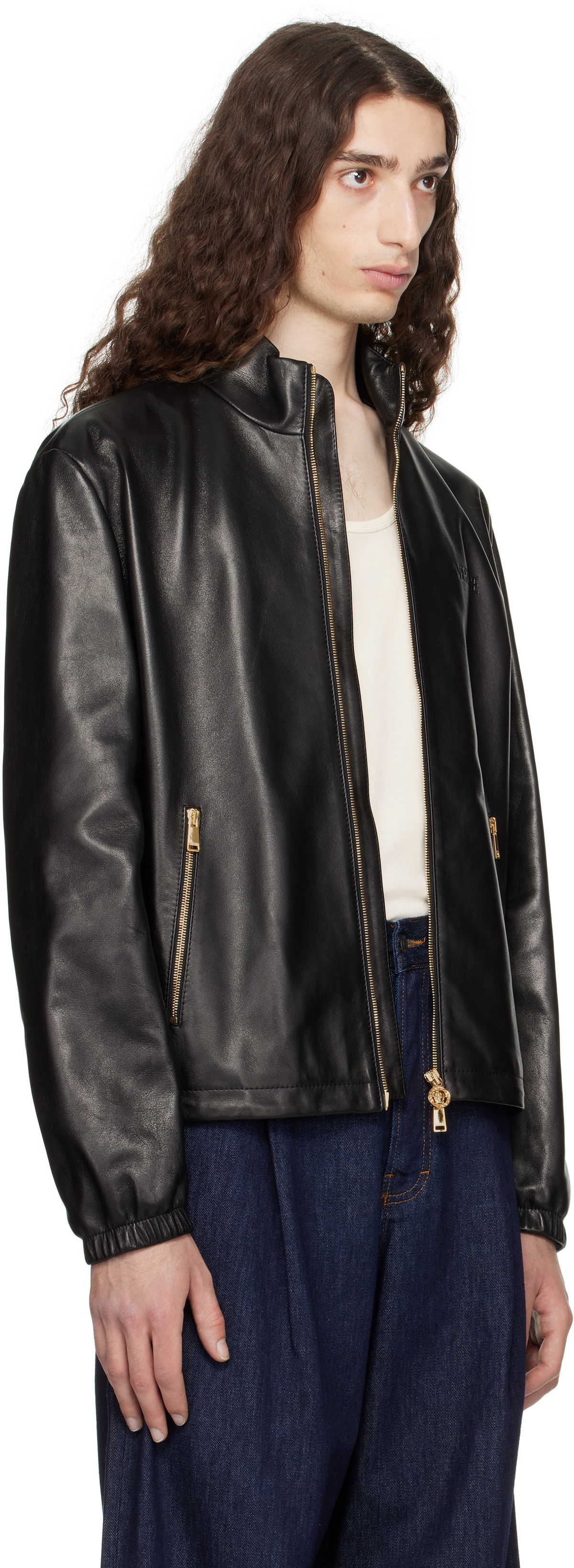 Versace Black Plongé Leather Jacket