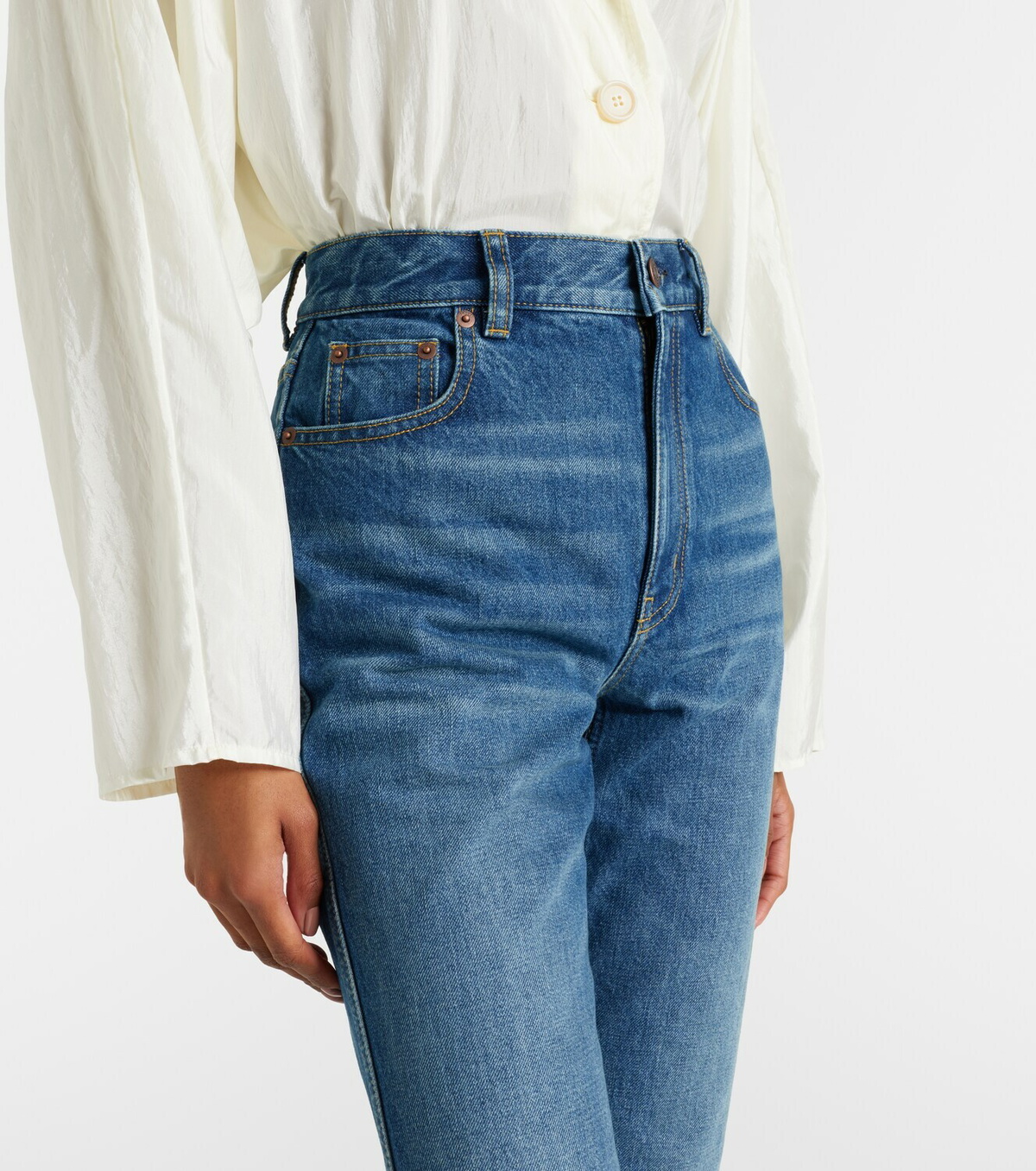 Chloé Leather-trimmed capri jeans