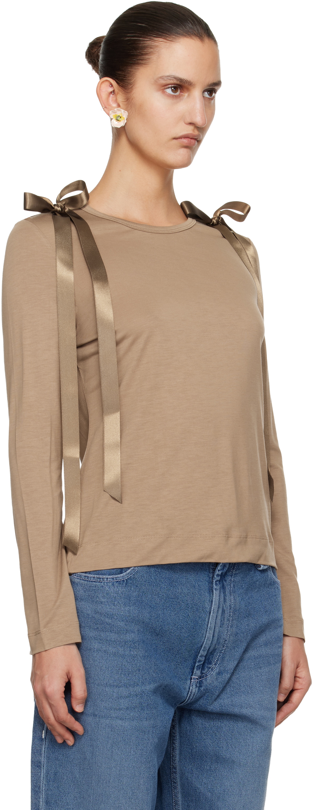 Simone Rocha Tan Bow Ribbon Tail Long Sleeve T-shirt