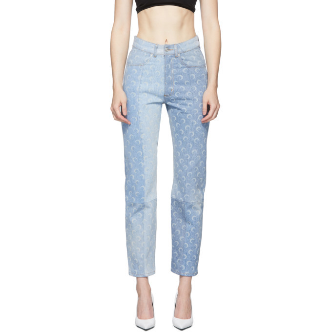 Monogram High Rise Wide Leg Jeans in Blue - Marine Serre