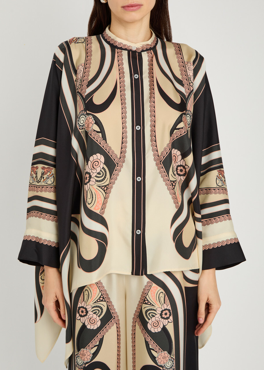 LA Double J Foulard Printed Silk Blouse Cream