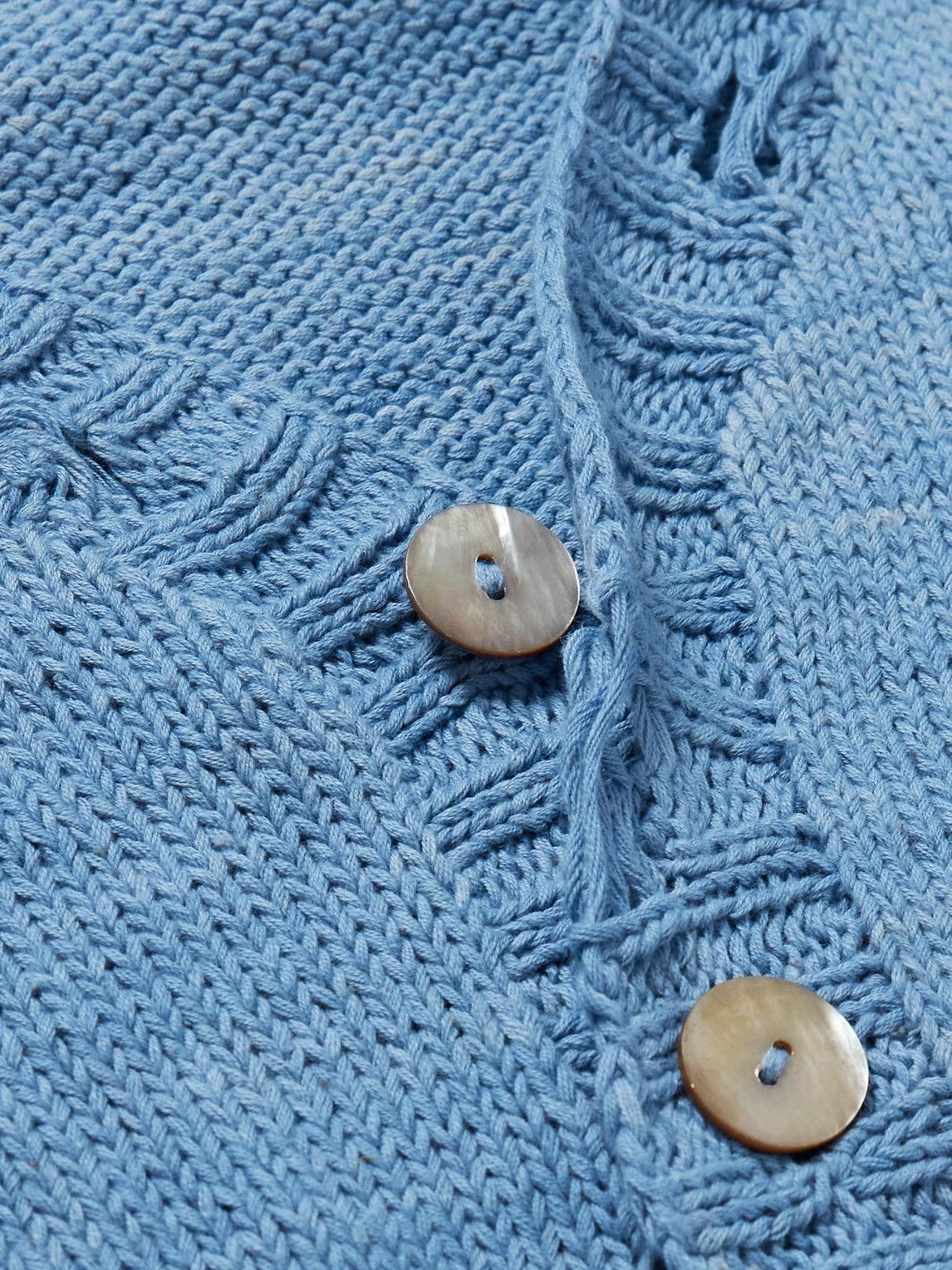 Kartik Research - Distressed Intarsia-Knit Cotton Cardigan - Blue