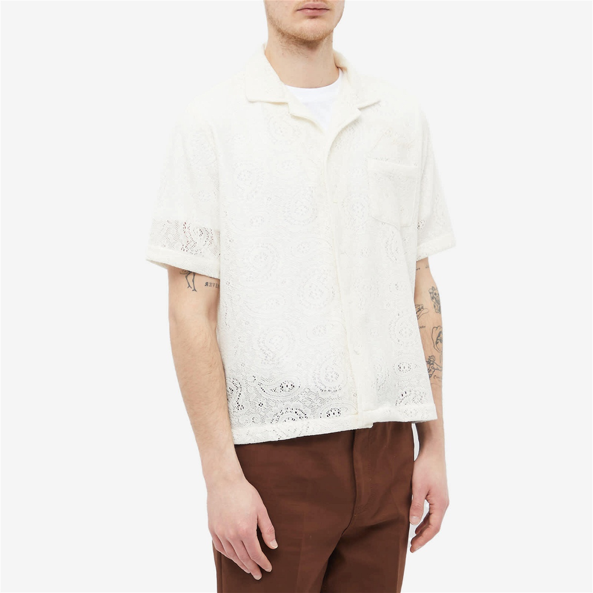 Rhude Men's Ajor Lace Vacation Shirt in Creme Rhude