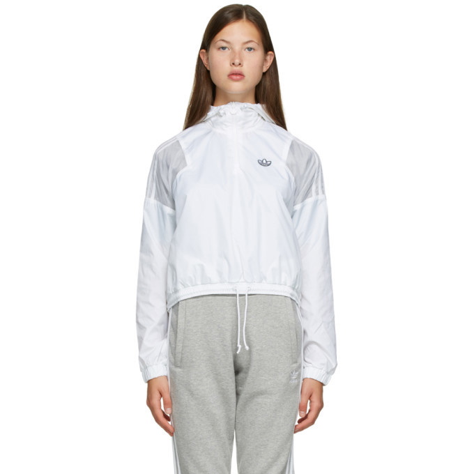 Photo: adidas Originals White Cropped Windbreaker Jacket