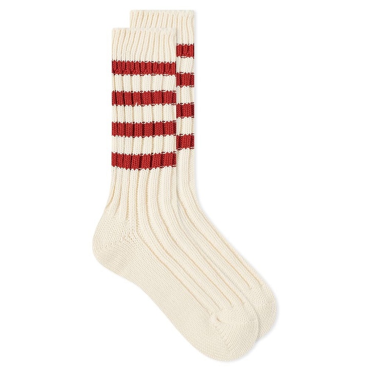 Photo: decka Heavyweight Stripe Sock in Ivory/Red