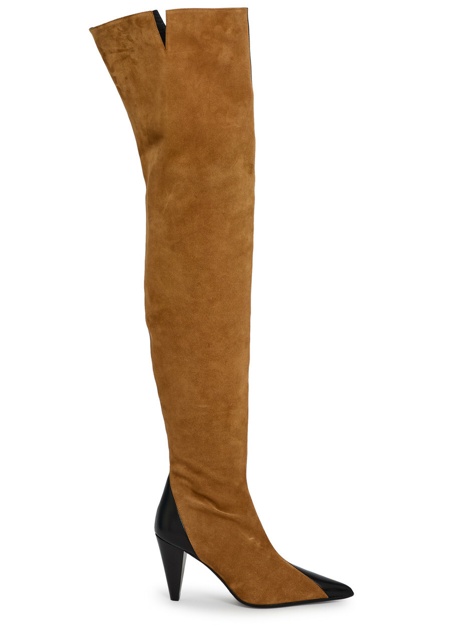 Khaite Harvey 85 Suede and Leather Over-the-knee Boots Black And Caramel