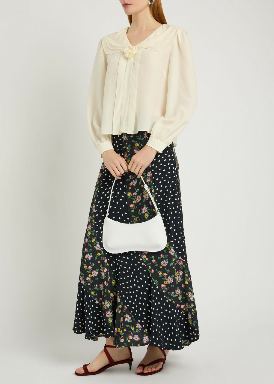 Rixo Gracella Panelled Polka dot and Floral Midi Skirt Black
