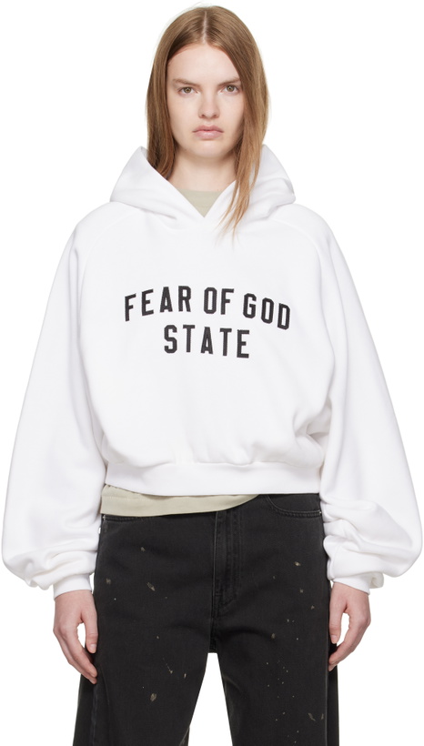 Photo: Fear of God ESSENTIALS White Fleece Raglan Hoodie