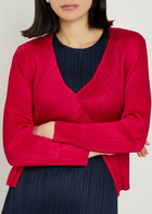 Pleats Please Issey Miyake Pleated Woven Cardigan Red