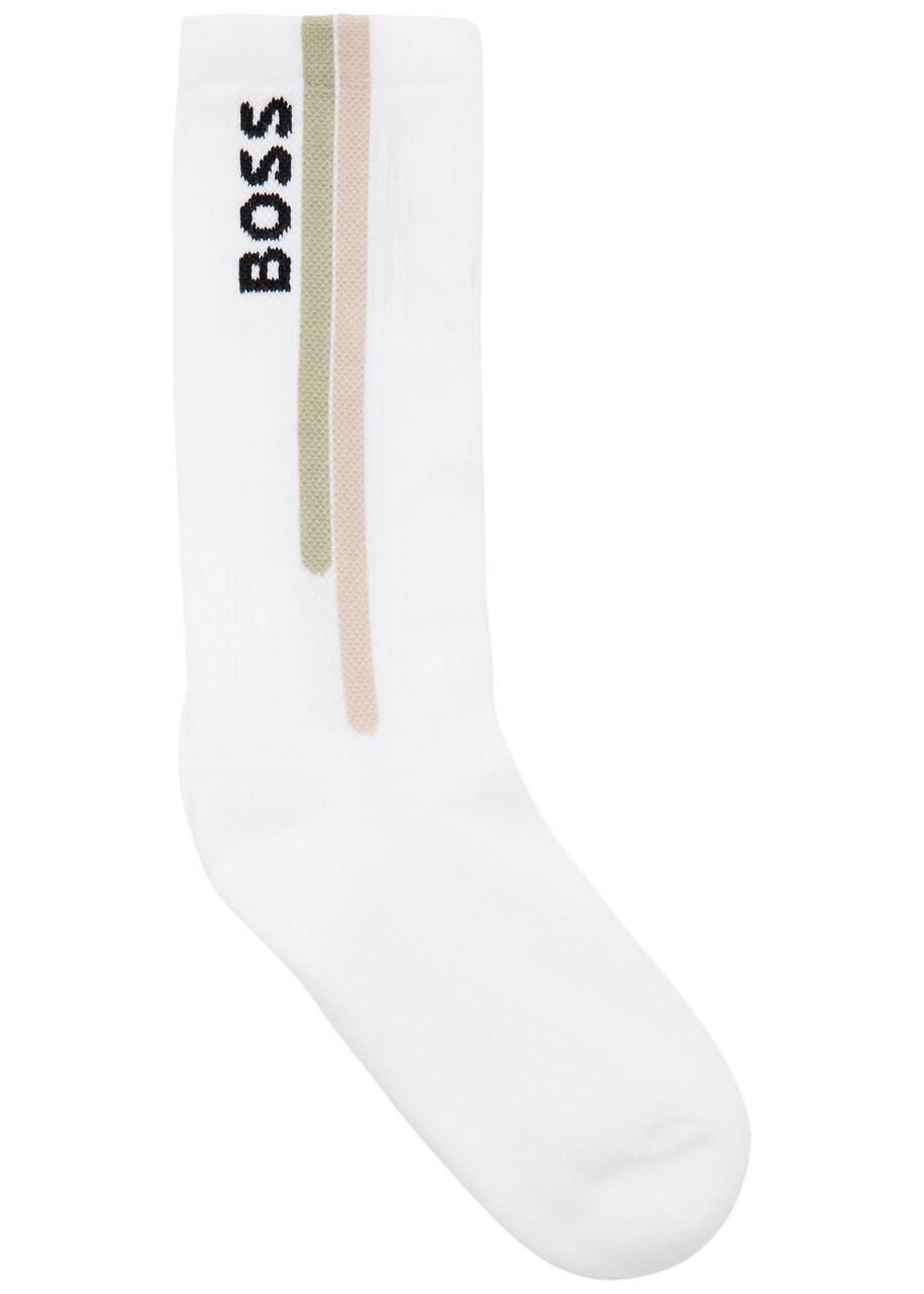 Boss Logo-intarsia Cotton-blend Socks set of Three White