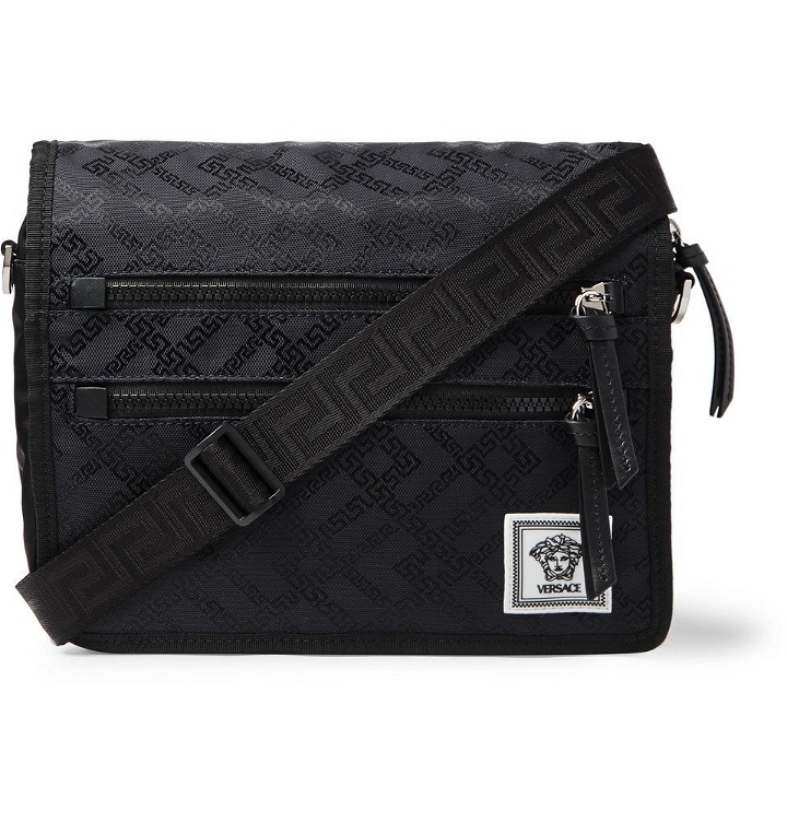 Photo: Versace - Leather-Trimmed Printed Nylon Messenger Bag - Black