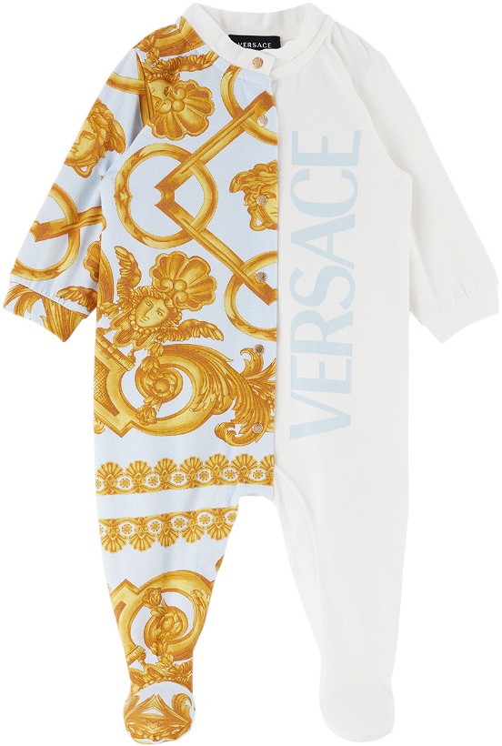 Photo: Versace Baby White & Blue Barocco Jumpsuit