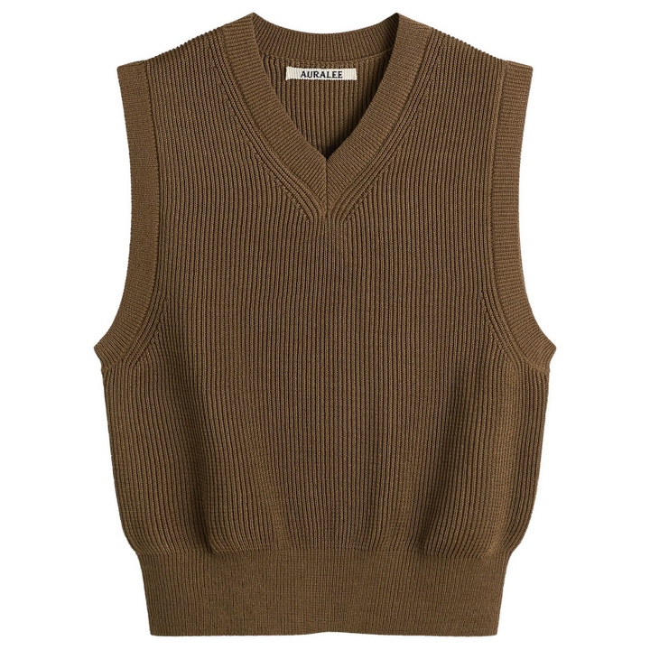Photo: Auralee Women's Rib Knit Vest in Light Brown