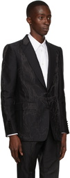 Burberry Black Silk Jacquard Tailored English Fit Blazer