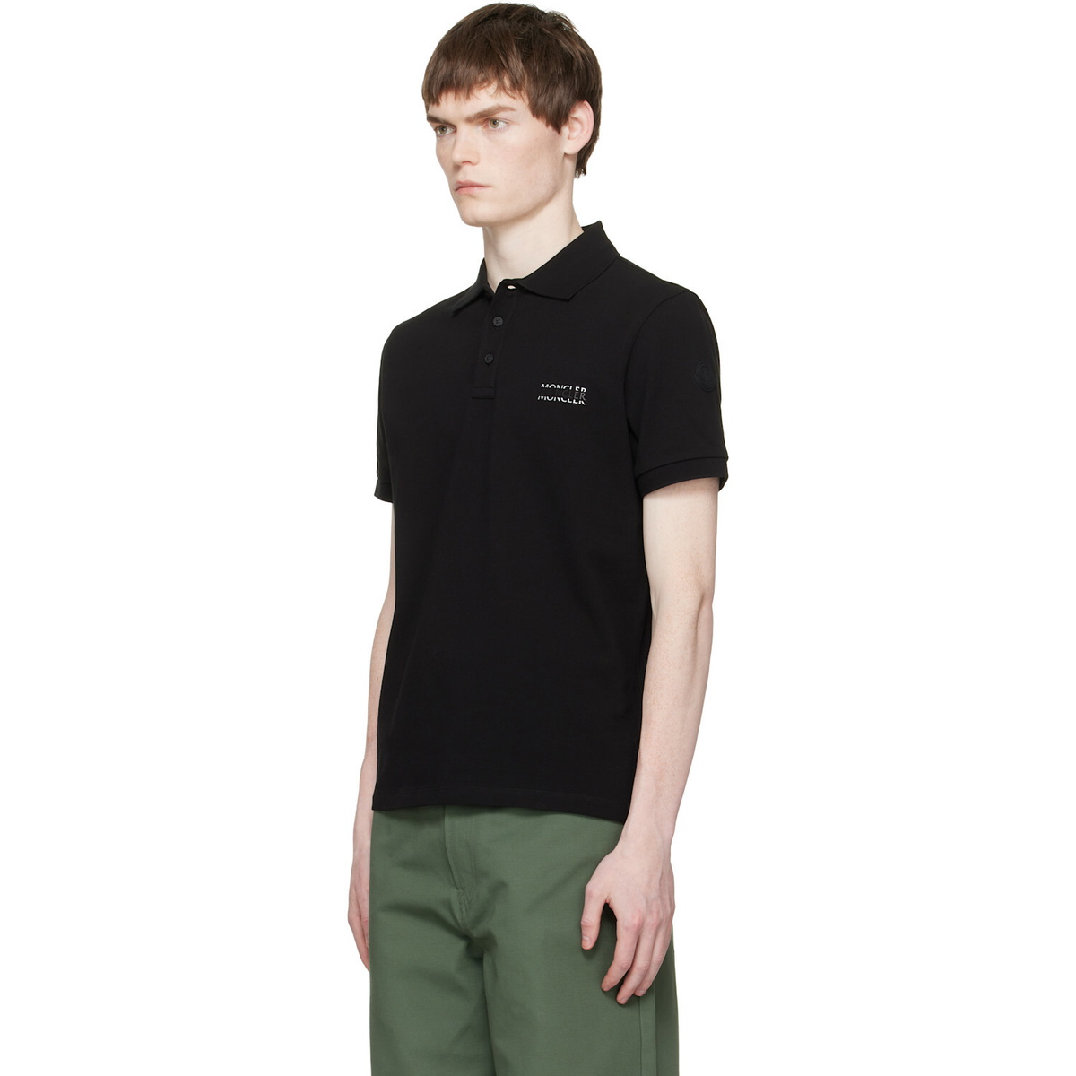 Moncler Black Logo Cotton Piquet Polo