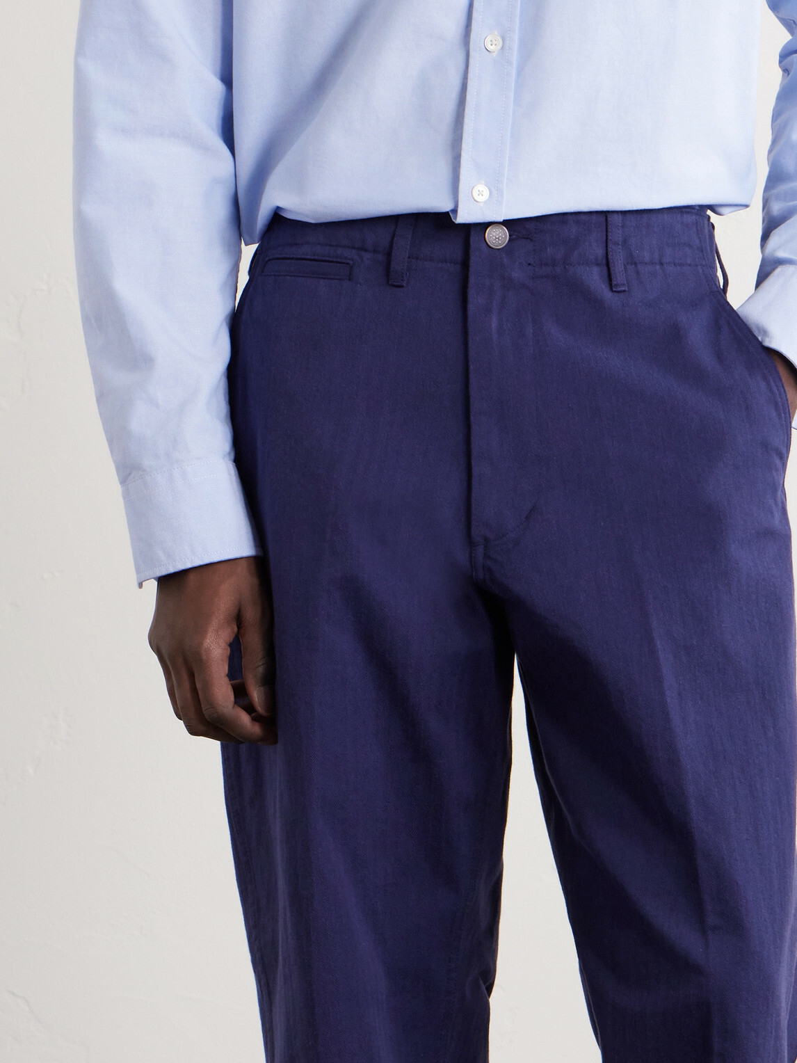 Beams Plus - Straight-Leg Herringbone Cotton Trousers - Blue