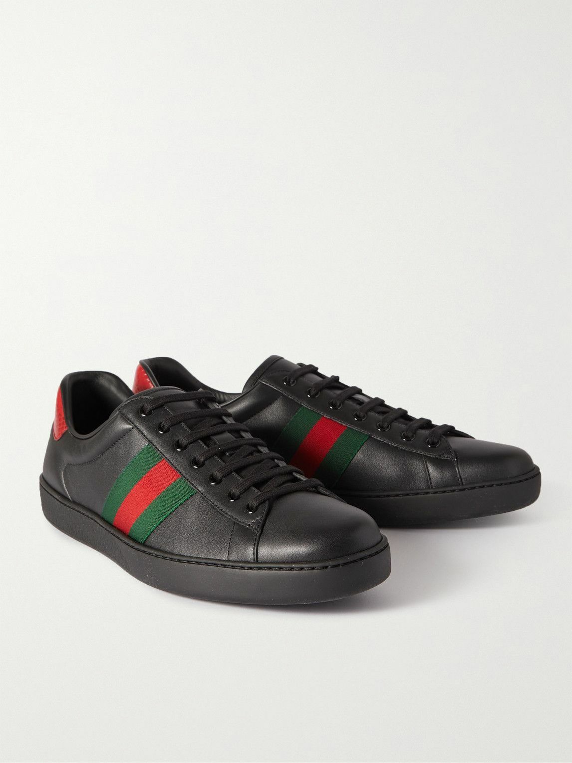 GUCCI - Ace Faux Watersnake-Trimmed Leather Sneakers - Black Gucci