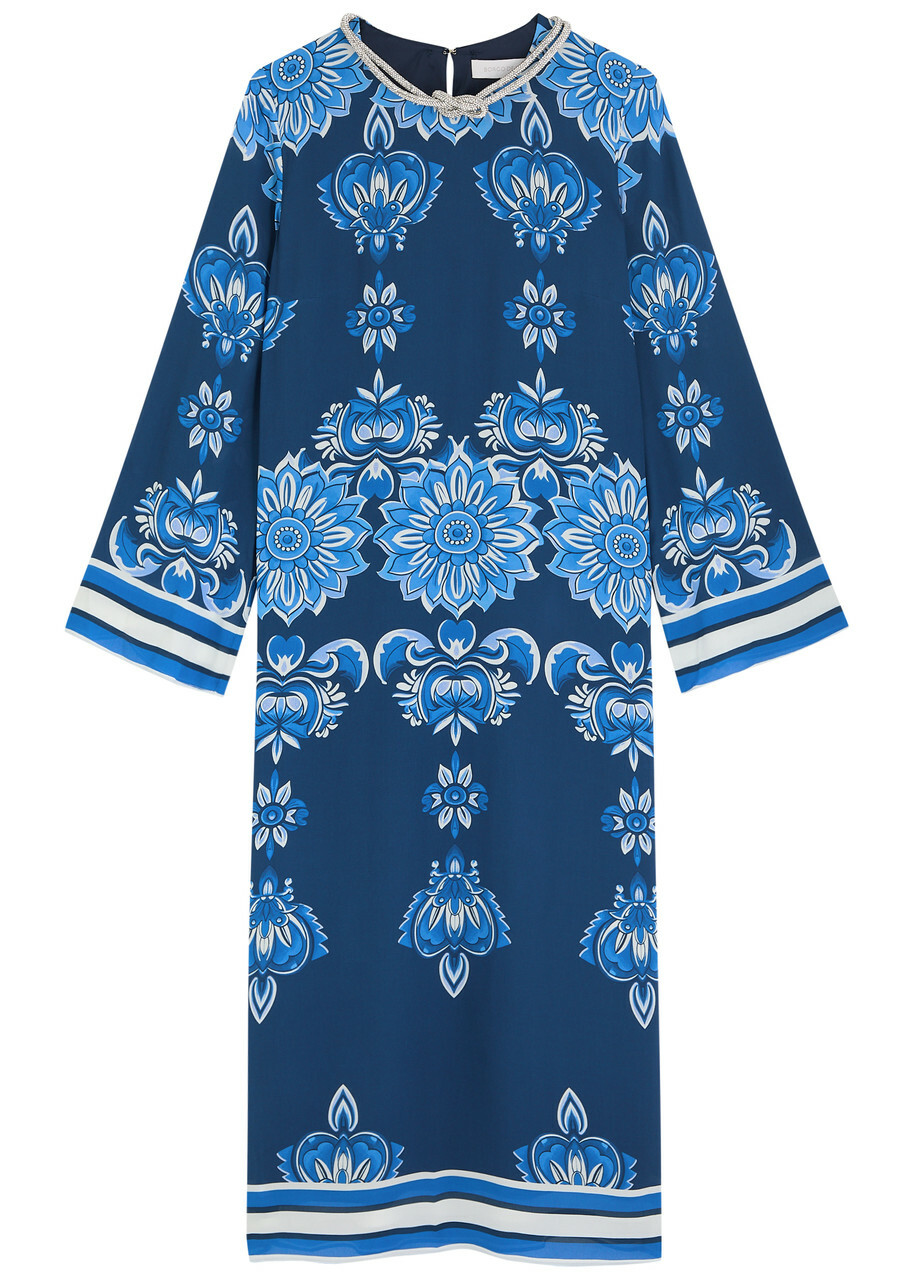 Borgo DE Nor Seraphina Floral-printed Chiffon Midi Dress Blue