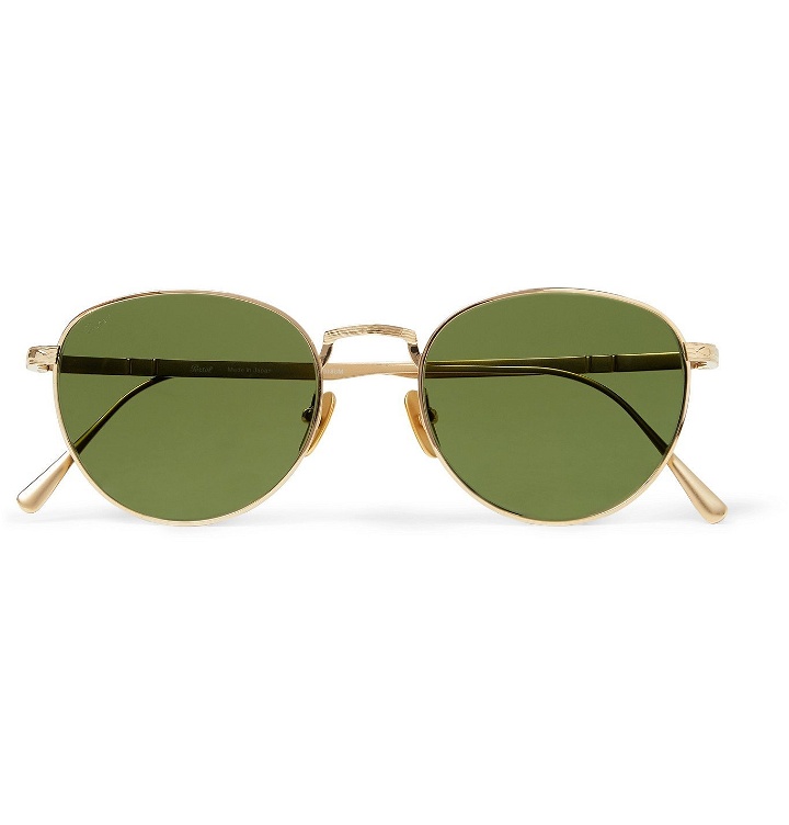 Photo: PERSOL - Round-Frame Black Titanium Sunglasses - Gold