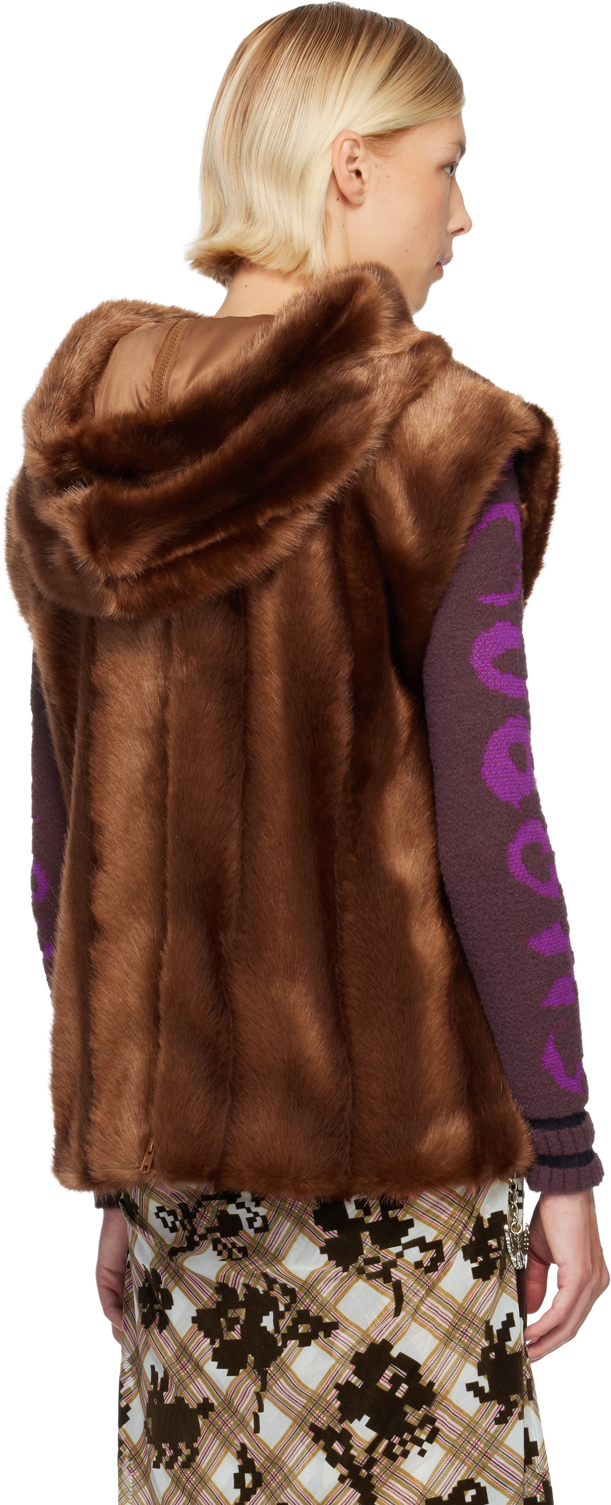 Anna Sui SSENSE Exclusive Brown Sleeveless Faux-Mink Hoodie