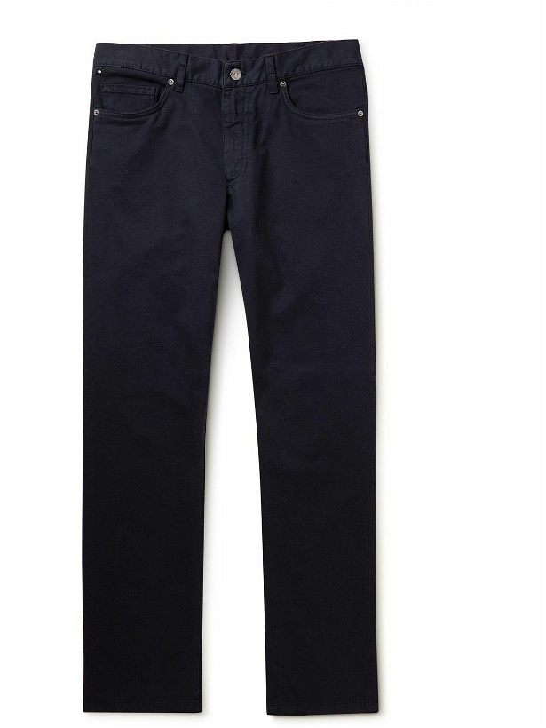 Photo: Zegna - Straight-Leg Brushed Cotton-Blend Twill Trousers - Blue