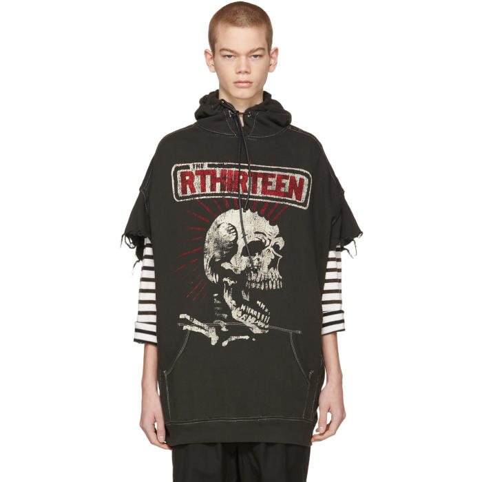 R13 Black Co Oversized The Rthirteen Cut Off Hoodie R13