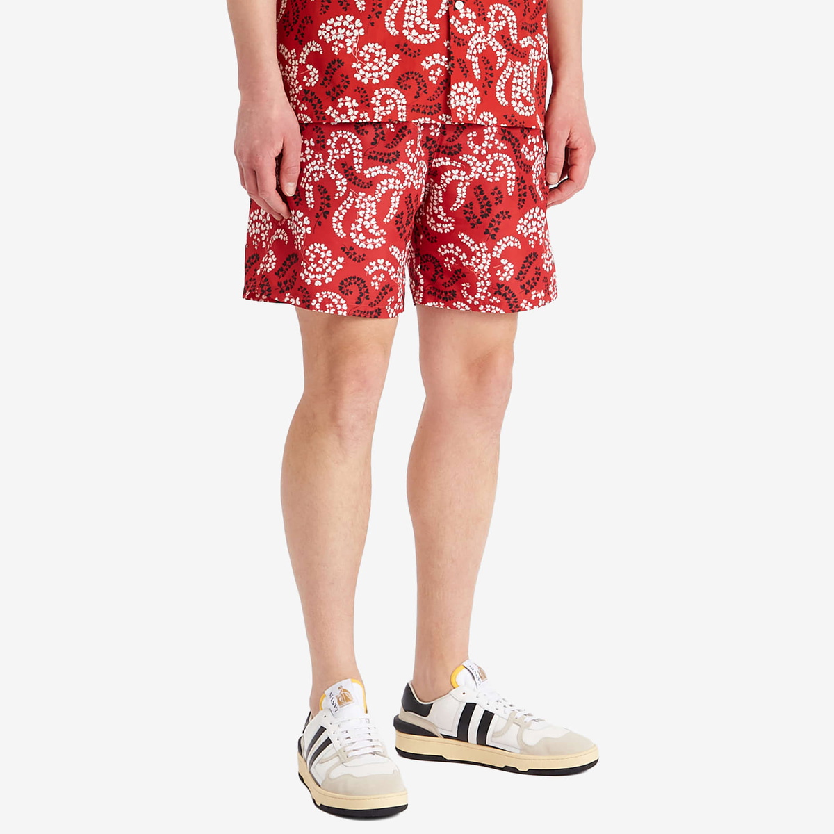 Lanvin Men's Rateau Print Swim Shorts in Carmine Red