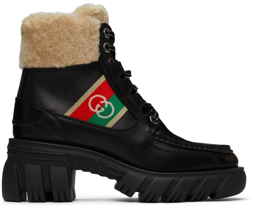 Gucci GG 70mm Quilted Lace Up Boots Black Leather