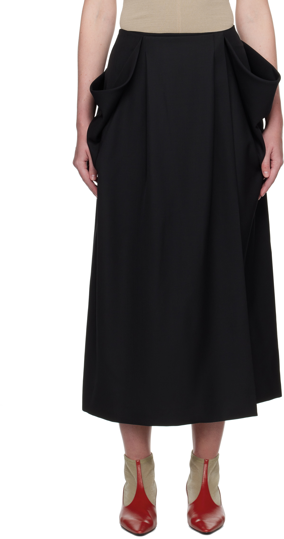 Carven Gray Pull-On Midi Skirt Carven