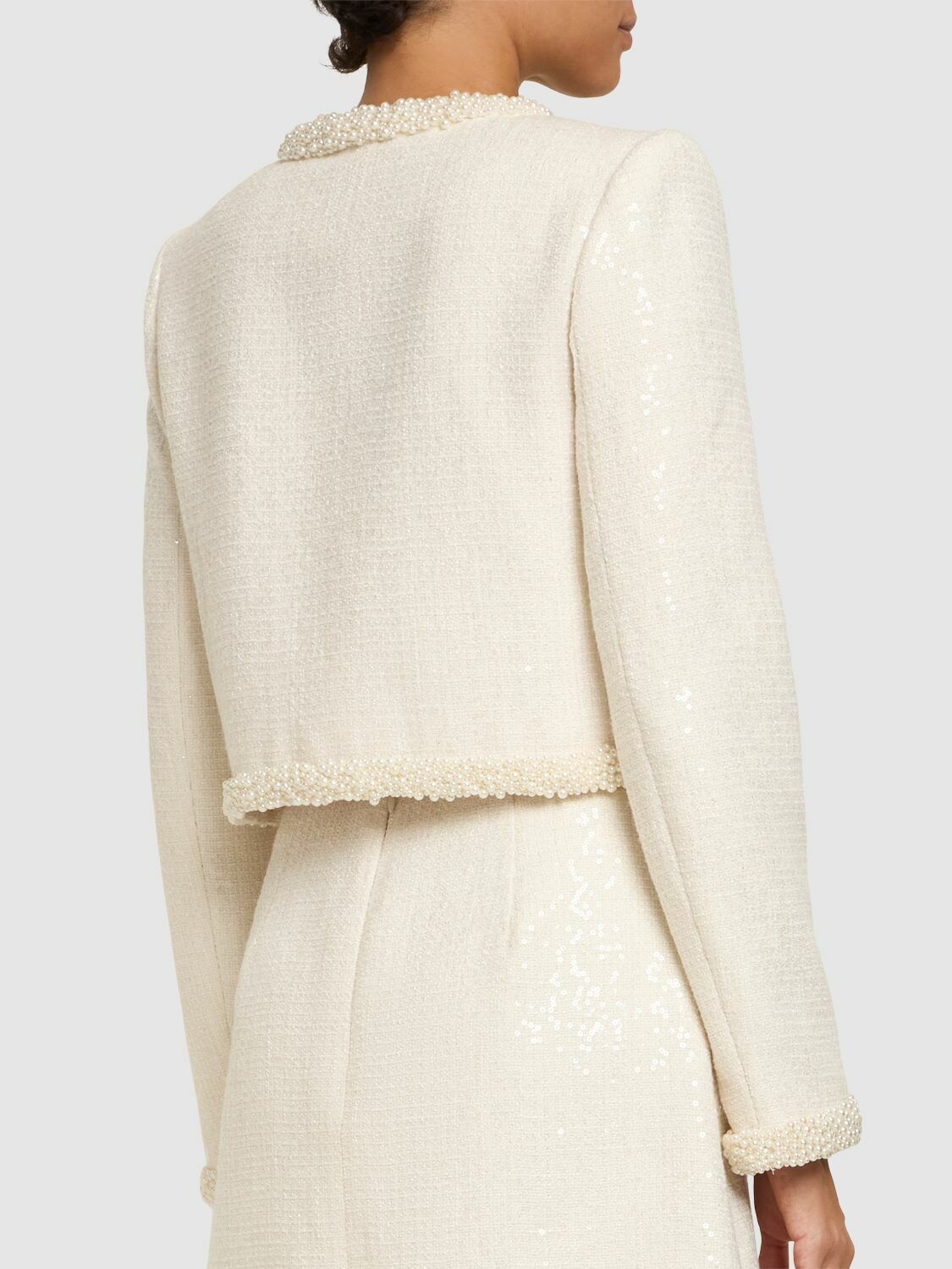 ジャケット SELF PORTRAIT PEARL TRIM BOUCL CROPPED JACKET SELF-PORTRAIT Bouclé Pearl Trim Jacket Self-Portrait