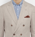 Brunello Cucinelli - Stone Double-Breasted Linen, Wool and Silk-Blend Blazer - Stone