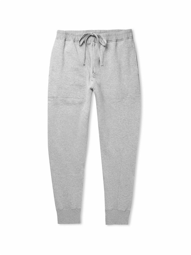 Photo: TOM FORD - Tapered Mélange Fleece-Back Cotton-Jersey Sweatpants - Gray