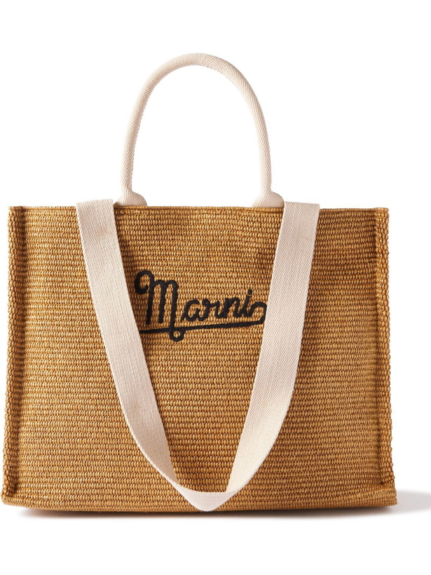Photo: Marni - Logo-Embroidered Woven Raffia Tote Bag