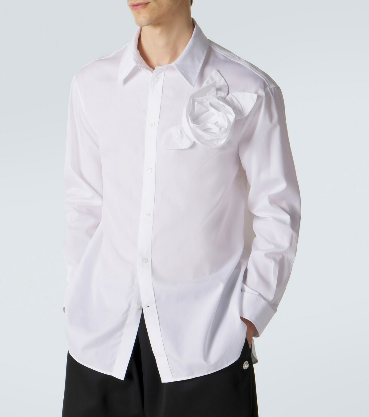 Simone Rocha Floral-appliqué cotton poplin shirt