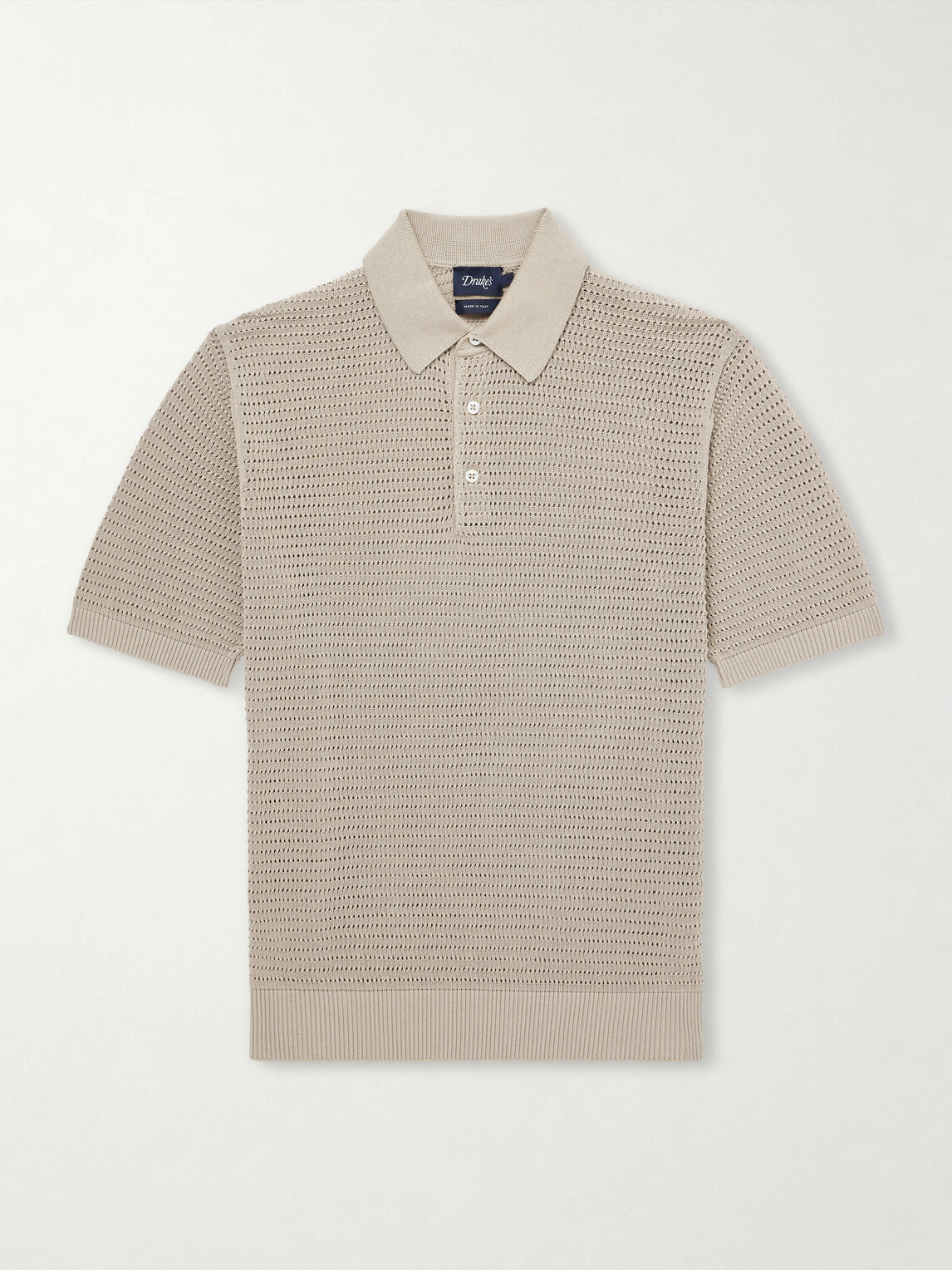 Drake's - Mesh-Knit Cotton Polo Shirt - Neutrals