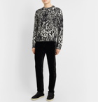 SAINT LAURENT - Slim-Fit Leopard-Jacquard Wool-Blend Sweater - Gray