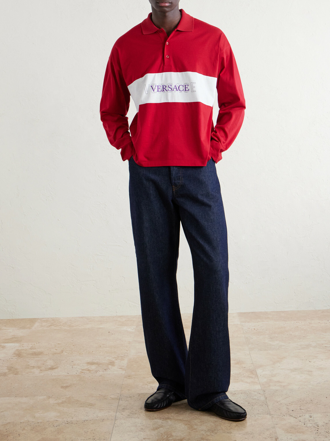Versace - Polo Cotton Logo Embroidery Shirt - Red