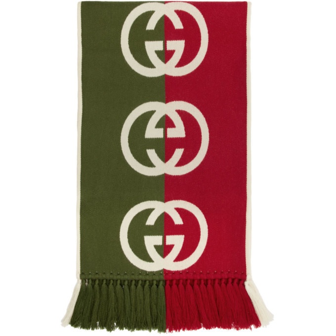 Photo: Gucci Green and Red Wool Logo Scarf