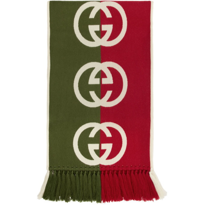 Photo: Gucci Green and Red Wool Logo Scarf