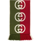 Gucci Green and Red Wool Logo Scarf