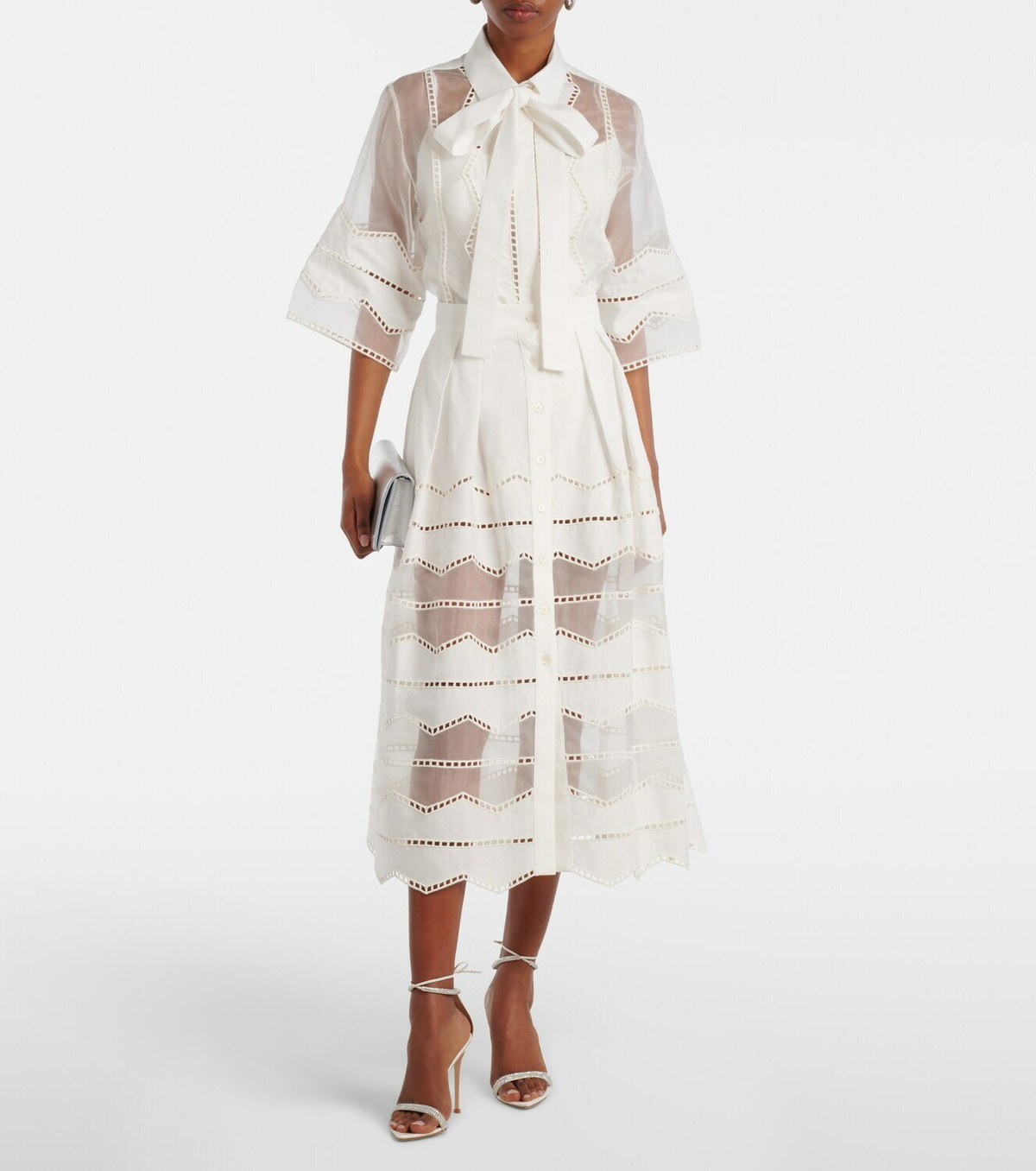 Elie Saab Organza-trimmed cotton midi skirt