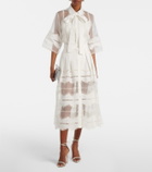 Elie Saab Organza-trimmed cotton midi skirt