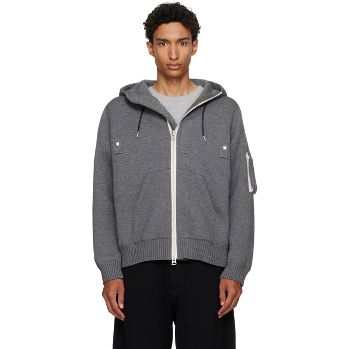 Photo: sacai Gray Cotton Cashmere Knit Hoodie