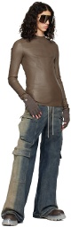 Rick Owens Gray Edfu Leather Long Sleeve T-Shirt