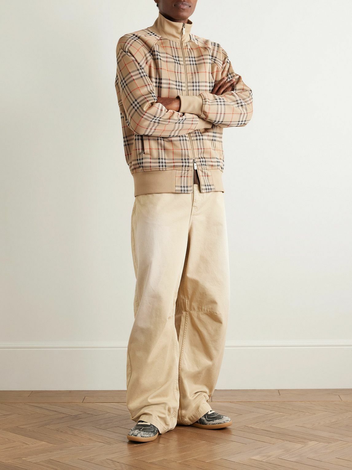 Burberry - Checked Jacquard-Knit Zip-Up Sweatshirt - Neutrals