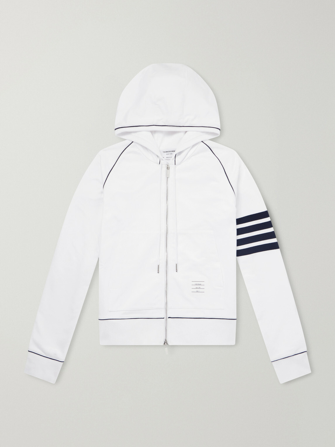 Thom Browne - 4-Bar Cotton-Jersey Zip-Up Hoodie - White