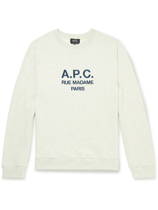 Photo: A.P.C. - Rufus Logo-Embroidered Loopback Cotton-Jersey Sweatshirt - Neutrals